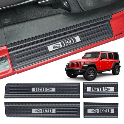 4PCS Door Sill Guards for Jeep Wrangler JL JLU 2018-2026 & 2020-2026 Gladiator JT Accessories 304 Stainless Steel Door Sill Protector Carbon Fiber Front and Rear Door Edge Guard