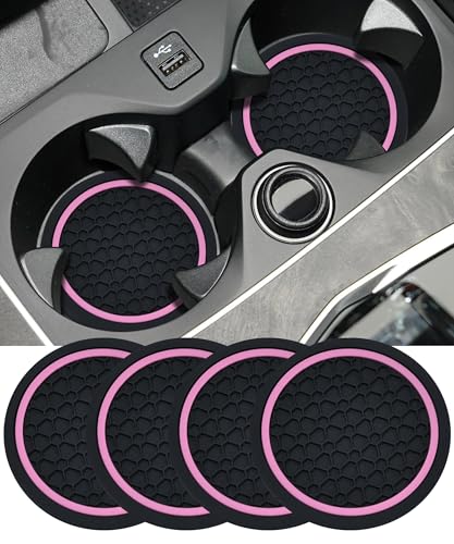 4PCS Car Coasters, Car Accessories Interior, 2.75 Inch Non-Slip Cup Holder Coasters for Most Vehicles (Black&Pink) - color: Black&pink