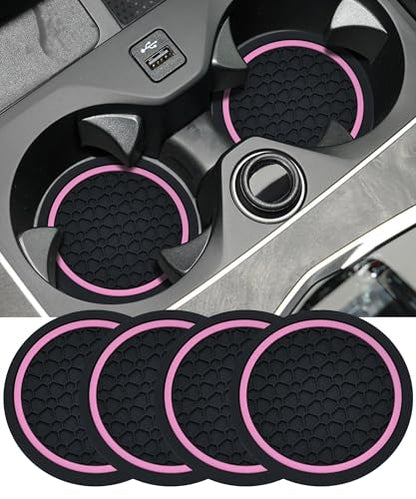 4PCS Car Coasters, Car Accessories Interior, 2.75 Inch Non-Slip Cup Holder Coasters for Most Vehicles (Black&Pink) - color: Black&pink