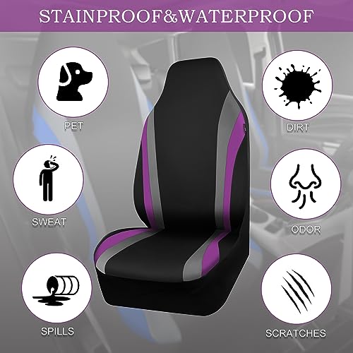 CAR PASS AquaShield Neoprene Waterproof Car Seat Covers Front Seats Only, High Back Bucket Seat Cover,Airbag Compatible,Seat Covers for Women Girl, Universal Fit for Auto Truck Van SUV (Black Purple) - color: Black and Purple