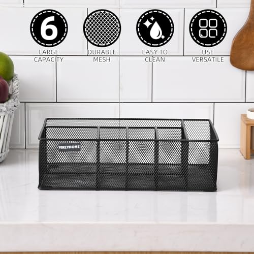 Paper Plate Organizer for Countertop, Metal Silverware Caddy with 6 Compartments for Cup, Napkin, Utensil Holder Caddy for Party, Camping, Picnic