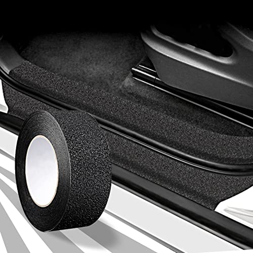 Ajxn Anti-Slip Car Door Entry Guard, 16.4FT DIY Adhesive Car Door Sill Protector, Car Paints Protector Sticker Cover Also Prevent from Scuffs, Scratches, or Damage, Textured Black (16ft x 7cm)