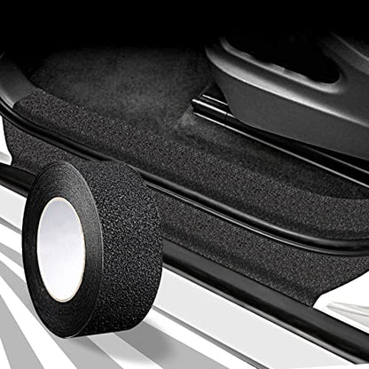 Ajxn Anti-Slip Car Door Entry Guard, 16.4FT DIY Adhesive Car Door Sill Protector, Car Paints Protector Sticker Cover Also Prevent from Scuffs, Scratches, or Damage, Textured Black (16ft x 7cm)