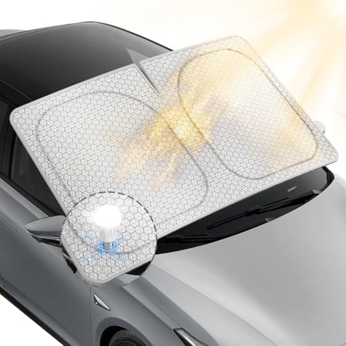helloleiboo Graphene Windshield Sun Shade for SUVs and Most Mid-Size Sedans, 99% UV Blocking, Dual-Layer Honeycomb Heat Shield, Keeps Interior Cooler, Foldable - size: 61 x 32 inches