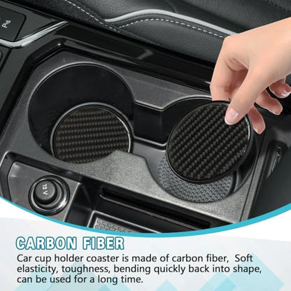 2PCS Car Cup Holder Coaster, Car Cup Insert Coaster, Carbon Fiber Non-Slip Vehicle Insert Bottle Pad, Auto Accessories 2.75 Inch Anti Slip Shockproof Embedded Drink Mat for Most Vehicles