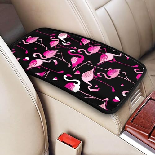 Bright Pink Flamingo Car Armrest Cover Pad Universal Cute Fashion Auto Center Console Armrest Cover Pads Breathable Comfort Black Car Armrest Seat Protector for Women Girls - color: Bright Pink Flamingo White Pink Heart