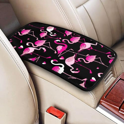 Bright Pink Flamingo Car Armrest Cover Pad Universal Cute Fashion Auto Center Console Armrest Cover Pads Breathable Comfort Black Car Armrest Seat Protector for Women Girls - color: Bright Pink Flamingo White Pink Heart