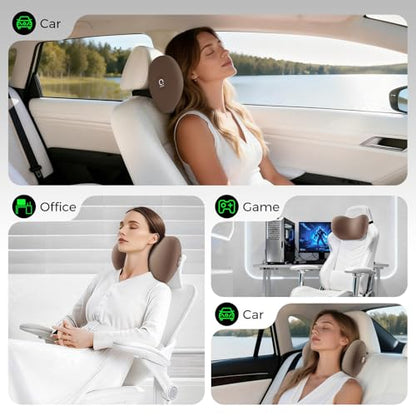 BEBAS Memory Foam Car Headrest Pillow - Breathable Neck Support Pillow for Driving, Universal Fit Cars/SUVs/Tesla/Toyota & Office Chair, Removable Cover (Brown, 4-Season) - color: Brown