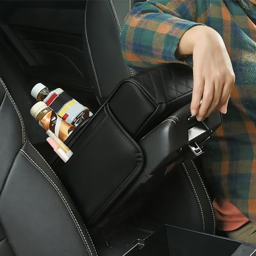 Center Console Holster,Arm Rest Cover for Car,Multifunctional PU Leather Car Armrest Box Mat,5-in-1 Car Armrest Cover with Cup Holder(Black)