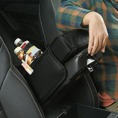 Center Console Holster,Arm Rest Cover for Car,Multifunctional PU Leather Car Armrest Box Mat,5-in-1 Car Armrest Cover with Cup Holder(Black)