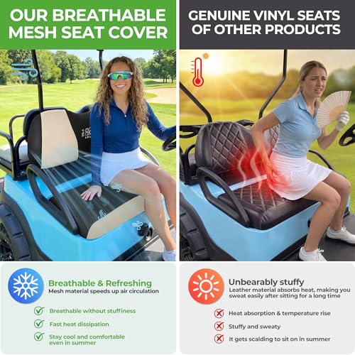 10L0L Golf Cart Seat Covers, Super Comfort Cooler Than Vinyl Seat Cover, Front and Rear Seat Cover for Yamaha EZGO Club Car, No Drilling Breathable Mesh Bench Seat Blanket, Machine Washable - color: Black + Beige, style: Front Seat - For Yamaha & Club Car