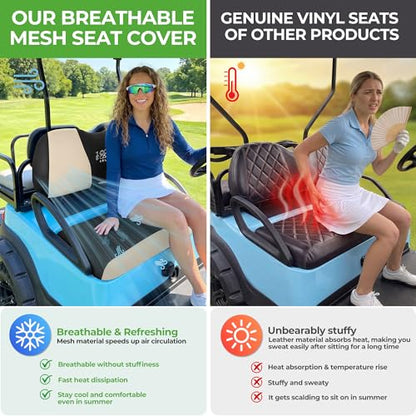 10L0L Golf Cart Seat Covers, Super Comfort Cooler Than Vinyl Seat Cover, Front and Rear Seat Cover for Yamaha EZGO Club Car, No Drilling Breathable Mesh Bench Seat Blanket, Machine Washable - color: Black + Beige, style: Front Seat - For Yamaha & Club Car