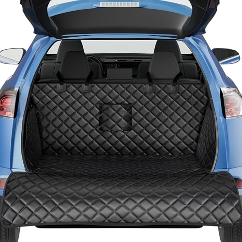 PETICON SUV Cargo Liner for Dogs, PU Leather Waterproof Pet Cargo Cover for SUVs Sedans Vans with Bumper Flap Protector, Scrachproof Non-Slip Large Size Dog Seat Mat Universal Fit - color: black-PU Leather