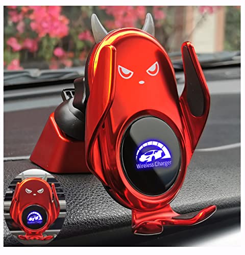 Wireless Car Charger Mount, Auto Clamping,Build-in Battery, Vent Dashboard, Red Cute Demon for Women for iPhone 14/14pro/13/13Pro/12/12Pro/SE/11/X/9, Samsung S22/S21/S20/10/9Note20/10/9 … - color: Red