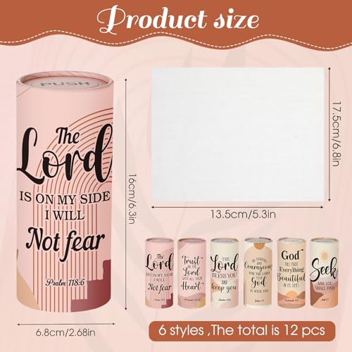 Outus 12 Pack Christian Car Tissues Cylinder Holder with Facial Tissue Bulk Round Bible Verses Napkins Container for Car Home Travel Prayer Church Gifts, 6 Designs - style: Christian