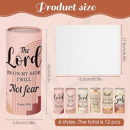 Outus 12 Pack Christian Car Tissues Cylinder Holder with Facial Tissue Bulk Round Bible Verses Napkins Container for Car Home Travel Prayer Church Gifts, 6 Designs - style: Christian