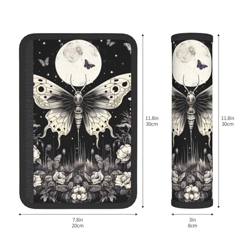 Seat Belt Cover Pads Gothic Moth Butterfly Moon Floral Car Seat Belt Covers for Women Men Adults Kids Soft Comfortable Auto Seatbelt Cushion Shoulder Strap Pad Handle Wraps, 1 Pair - color: Gothic Moth Butterfly Moon Floral
