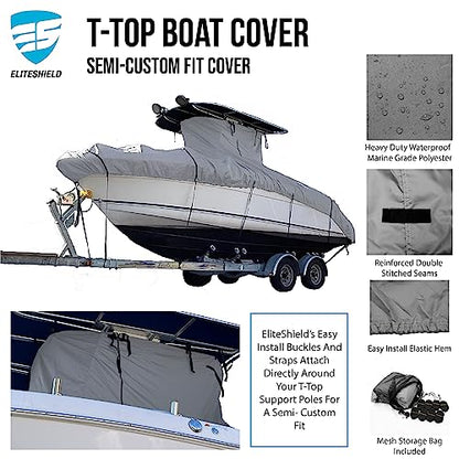 Heavy Duty Boat Cover, Fits 22ft to 24ft Long Center Console Boat with Hard-Top, Waterproof and Fade Resistant T-Top Storage Cover (Gray, Size 3: 22'-24' Long, Beam 108" W) - color: Gray, size: Size 3: 22'-24' Long, Beam 108" W