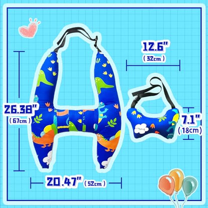 Ivtivfu H-Shape Car Seat Pillow for Kids, Blue Dinosaur | Kids Car Pillows, Child Car Head Support, Travel Neck Rest, Car Seat Pillow for Children - color: Blue Dinosaur