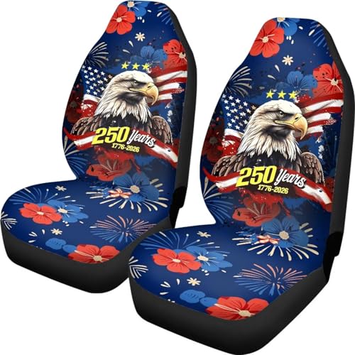 Front Seat Covers Breathable 250 Years USA 1776-2026 Car Seat Protectors EStretch Polyester Fabric Cover Universal for Most Vehicles Sedan Truck, Easy to Install - color: 250 Years USA 1776-2026