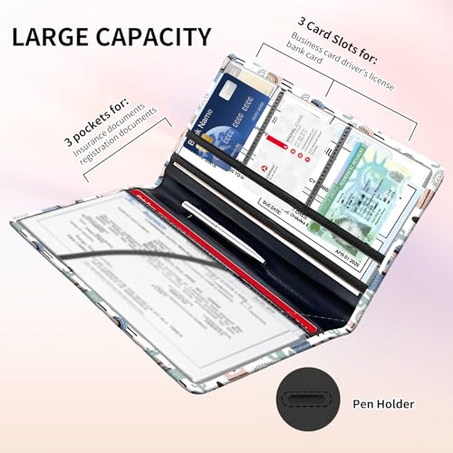 Premium Car Registration and Insurance Card Holder, Cute PU Leather Car Document Holder, Vehicle Glove Box Car Organizer with Magnetic Closure for Driver License, Cards Cute Alpaca