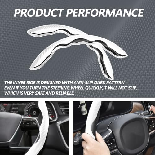 2pcs Universal Fit Carbon Fiber Steering Wheel Cover, Anti-Skid Steering Wheel Cover/Segmented Steering Wheel Protector/Car Interior Accessories (White) - color: White