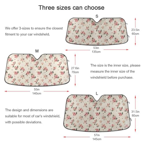 Sun Shade for Car Windshield Beige Background Floral Rose Foldable Sun Shield Heat and UV Protection Automotive Interior Protection - color: Rose