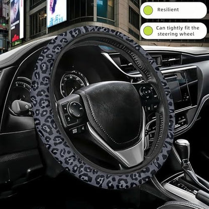 Leopard Print Steering Wheel Cover | Non Slip, Breathable Neoprene | Universal 15 Inch Fit (14.5"-15.5") | Comfort Grip | Fade Resistant | Easy Install-Comfort Grip for Cars, Trucks, SUVs