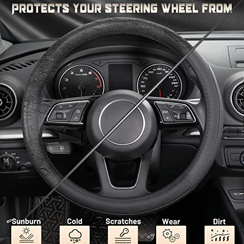 SEG Direct Car Steering Wheel Cover Universal Standard Size 14.5-15 inch, Black Microfiber Leather - color: Black, size: Standard size[14 1/2''-15'']