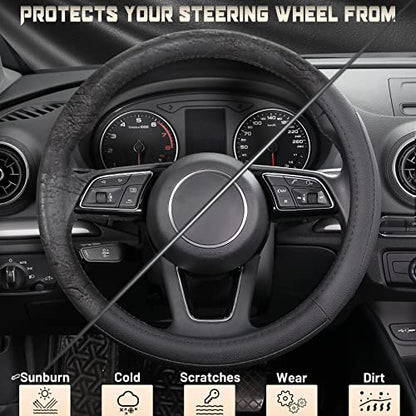 SEG Direct Car Steering Wheel Cover Universal Standard Size 14.5-15 inch, Black Microfiber Leather - color: Black, size: Standard size[14 1/2''-15'']