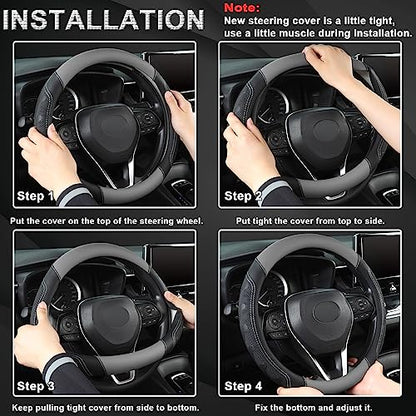 GIANT PANDA Car Steering Wheel Cover for RAM 1500 2500 3500, Compatible with Dodge RAM 15.5-16 inches - Black+Gray - color: A-Black+Gray