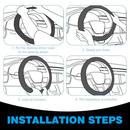 D-shaped Steering Wheel Cover, Carbon Fiber Pattern Anti-slip Wear-resistant Sweat-absorbent Microfiber Leather Steering Wheel Protector, Four Seasons Universal Accessory (Black)