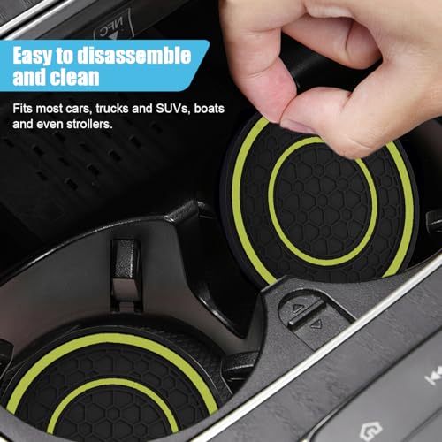 2PCS Car Cup Holder Coasters, 2.75 Inch Auto Non-Slip Anti Dust Cup Mats, Console Cup Holder Insert Coaster Auto Insulated Mats, Universal Interior Accessories for Most Cars (Yellow) - color: Yellow