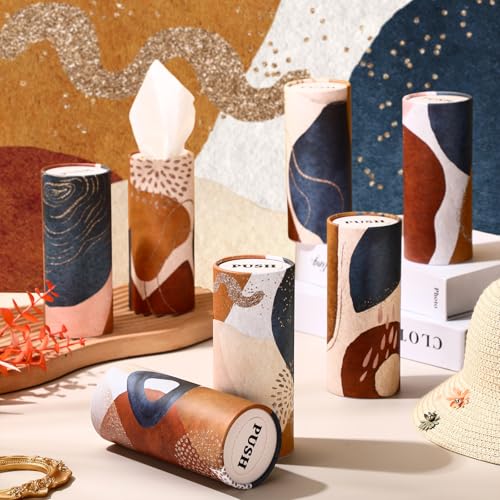 Outus 12 Pcs Boho Car Tissues Cylinder Holder with 3 Ply Facial Tissue Bulk Black White Round Tissue Holder Travel Tissues Boxes Container for Car Cup Wedding Birthday Party - style: Boho 2
