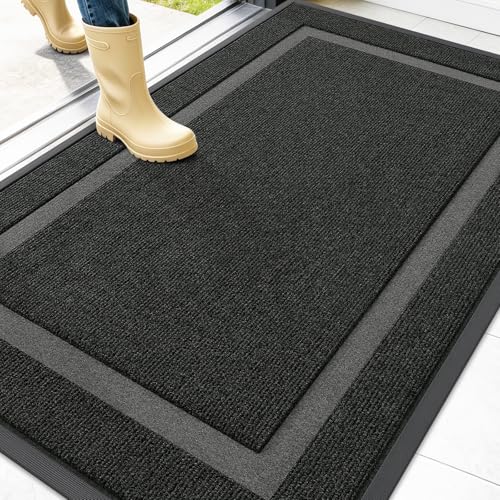 OLANLY Front Door Mat Indoor Outdoor Entrance, Waterproof All-Season, All-Weather Doormat, Sturdy Natural Rubber, Fade Resistant, Low Profile, Easy Clean Patio Porch Entryway Mat, 47x32, Black - color: Black, size: 47" x 32"