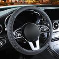 3D Premium Skin-Feel Leather Small Car Steering Wheel Cover, Anti-Slip Breathable Soft Slim Design, 13.5 inch to 14 inch, Black with White - color: Black with White, size: Round-Small[13.5''-14'']