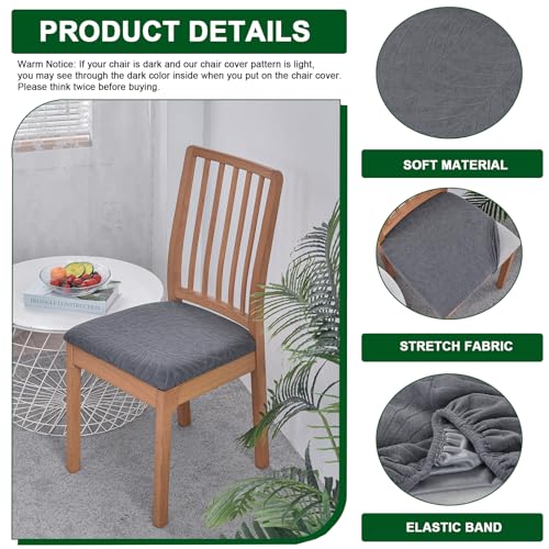 CRFATOP Waterproof Seat Covers for Dining Room Chairs Set of 4 with Stretch Bench Slipcover Jacquard Kitchen Chair Slipcover Washable Seat Cushion Slipcover for Hotel Banquet Wedding Party, Dark Grey - color: 01 Jacquard Dark Grey