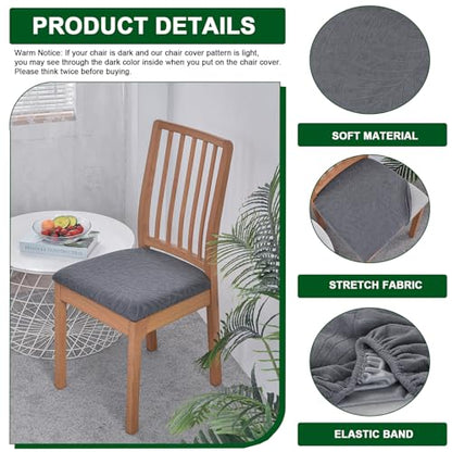 CRFATOP Waterproof Seat Covers for Dining Room Chairs Set of 4 with Stretch Bench Slipcover Jacquard Kitchen Chair Slipcover Washable Seat Cushion Slipcover for Hotel Banquet Wedding Party, Dark Grey - color: 01 Jacquard Dark Grey