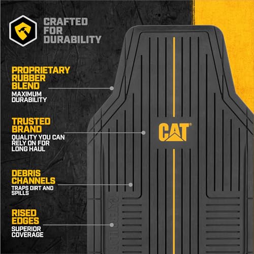 CAT® Signature™ Heavy-Duty 3-Piece All Weather Floor Mats for Cars, Trucks & SUVs – Trim-to-Fit Rubber Car Mats Full Set, Waterproof Automotive Floor Mats, Interior Accessories & Car Rug Protection