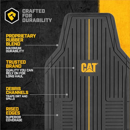 CAT® Signature™ Heavy-Duty 3-Piece All Weather Floor Mats for Cars, Trucks & SUVs – Trim-to-Fit Rubber Car Mats Full Set, Waterproof Automotive Floor Mats, Interior Accessories & Car Rug Protection