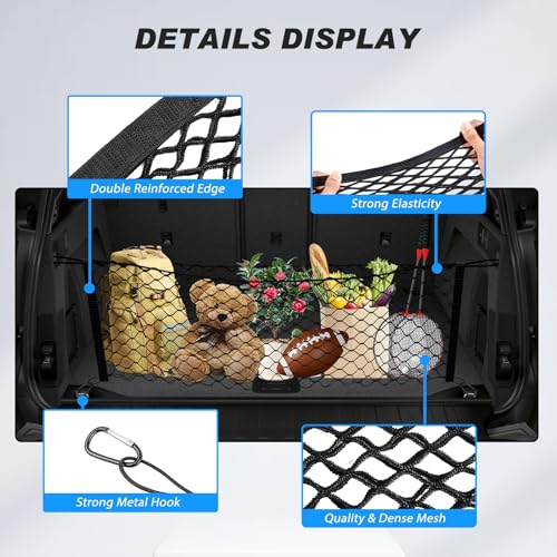 Cargo Net for Chevy Tahoe/Suburban/GMC Yukon 2015-2020 Envelope Style | Elastic Mesh Net | Heavy Duty | Metal Hooks | Chevrolet Tahoe Trunk Net Accessories - size: Chevrolet Tahoe
