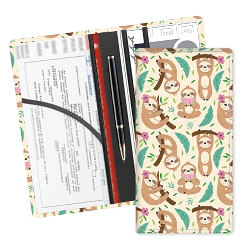 Leather Car Registration and Insurance Card Holder, Cute Car Accessories Vehicle Glove Box Car Organizer for Documents, Cards, License Cute Sloths - color: Cute Sloths