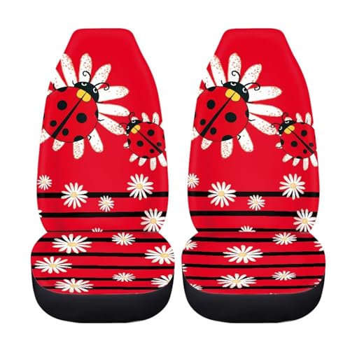 Cartoon Ladybirds Front Seat Covers for Cars White Daisy Driver Car Seat Cover Soft Comfort Bucket Seat Covers Universal Fit for SUV Truck Sedan - color: Cartoon Ladybirds Daisy
