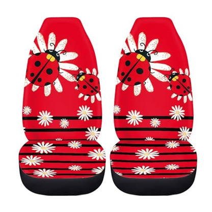 Cartoon Ladybirds Front Seat Covers for Cars White Daisy Driver Car Seat Cover Soft Comfort Bucket Seat Covers Universal Fit for SUV Truck Sedan - color: Cartoon Ladybirds Daisy