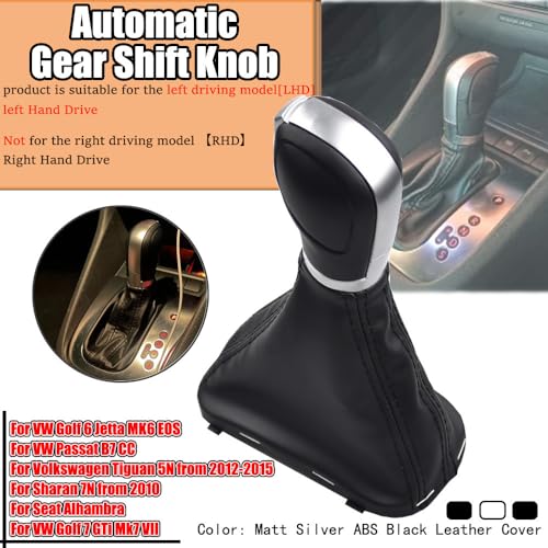 Automatic Shift Lever Gear Shift Knob Gaiter Boot Leather Cover Gear Shift Knob Shifter with Black Leather Gaiter Accessories Replacement Set for Golf 6 Golf 7 Jetta MK6 MK7 Tiguan 5N Sharan 7N