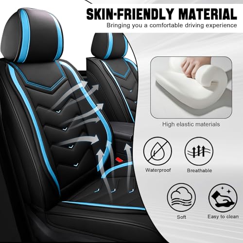 Car Seat Cover for KIA Soul 2010-2025, Driver's Seat Covers,Non-Slip Waterproof seat Cover,Wear-Resistant Nappa Leather car seat Covers. (Standard 2 Seats/Black Blue) - color: Black Blue, size: Standard 2 Seats