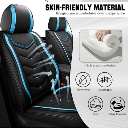 Car Seat Cover for KIA Soul 2010-2025, Driver's Seat Covers,Non-Slip Waterproof seat Cover,Wear-Resistant Nappa Leather car seat Covers. (Standard 2 Seats/Black Blue) - color: Black Blue, size: Standard 2 Seats