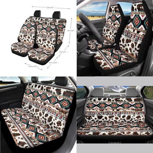Wanyint Car Seat Cover Full Set with Steering Wheel Seat Belt Pads Coasters Waste Bin Armrest Pad Cup Holders Rearview Mirror Handbrake Cover Set Auto Decor, 14 PCS, Aztec Navajo Cow Print - color: Aztec Navajo Cow Print