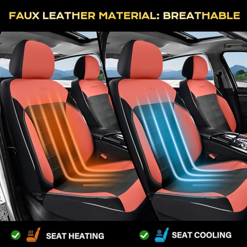Coverado Leather Seat Covers Front and Rear Seat Cover 5 Seats Automotive Waterproof Car Seat Covers Universal Fit for Most Cars SUV Trucks, Red&Black - color: RedB, size: FullSet