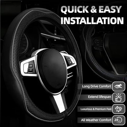 NBTEPEM Customized Auto Car Steering Wheel Cover for Toyota, Microfiber Leather Steering Wheel Covers with Anti-Slip Lining, Breathable, Safety, Soft, Sports Style (Black with Grey Line) - color: Black with Grey Line